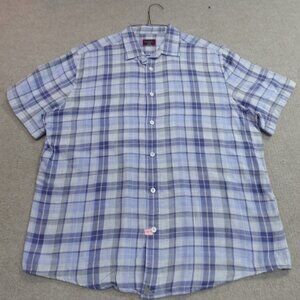 Untuckit Shirt Large Blue Short Sleeve Plaid Lightweight Benjamin